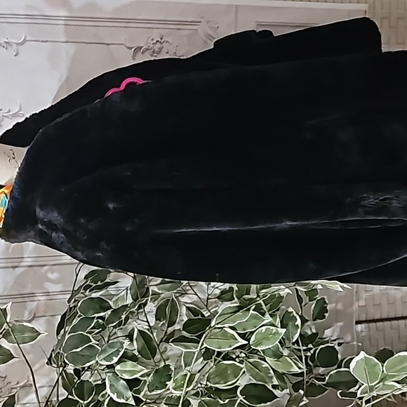 Vintage Moulieres Paris Mouton Dyed Black Processed Lamb Swing Coat XL - Picture 5 of 13